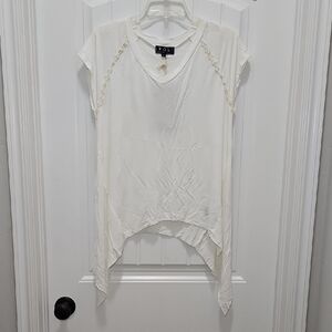 POL Asymmetrical Short Sleeve Flowy Boho Top